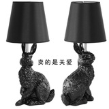 欧式简约黑白树脂兔子台灯 卧室床头灯动物台灯个性艺术台灯摆件