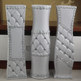 简约现代白色镶钻陶瓷落地大花瓶 欧式香槟色客厅摆件花器 高60CM