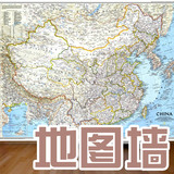 国家地理超大复古中国地图英文海报墙贴挂图客厅油画布装饰画画芯