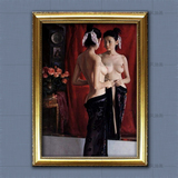 纯手绘油画现代酒店会所装饰关则驹人体裸女照镜美女裸体艺术竖版