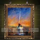 客厅装饰画有框画欧式黑白抽象画手绘风景油画餐厅挂画帆船/51441