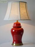 新中式中国红全铜将军罐陶瓷台灯美式床头卧室客厅灯 欧式艺术灯