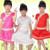新款复古女童短袖套装儿童中式民族风套装女宝宝夏款丝绸唐装套装