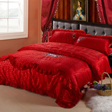 结婚庆床上用品四件套大红粉色韩版公主 贡缎提花4件套床罩床盖款
