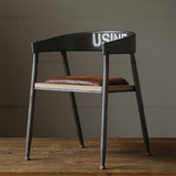 美式loft做旧铁艺咖啡椅餐椅带软垫 单人椅带扶手  时尚休闲靠椅