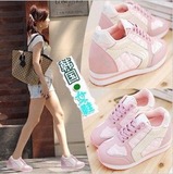 新款韩版隐形内增高8CM女鞋网面透气单鞋粉色休闲鞋运动鞋单鞋