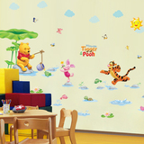 特价卡通可移除墙贴儿童房卧室幼儿园背景装饰墙壁贴画维尼熊钓鱼
