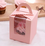 韩国DIY烘培包装盒1格马芬纸杯蛋糕布丁木糠杯纸盒开窗手提西点盒
