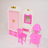 可馨芭比娃娃通用精美礼品塑料配件(衣柜+梳妆台+椅子)卧室四套装