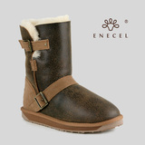 ENECEL羊皮毛一体雪地靴机车拉链中筒防水女靴PK美国澳洲正品代购