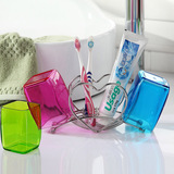 正品包邮欧润哲有机玻璃牙刷架方形水杯牙具座女牙膏置物架不锈钢