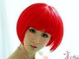 六一儿童节假发实拍彩色假发红色齐刘海短发bobo女生学生头发套