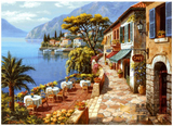 金美 油画手绘 单幅装饰画 简欧 壁画有框《海边咖啡厅》