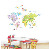 韩国自粘墙贴纸 书房卧室客厅电视墙房间装饰画 儿童世界地图贴