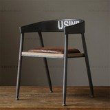 美式做旧铁艺餐椅电脑休闲椅咖啡厅椅创意办公椅背靠椅皮圈沙发椅