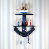 新晴地中海风格船锚装饰搁板置物架 实木海锚毛巾架隔板挂钩包邮