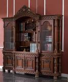 欧式上下分装美式奢华实木雕花书柜书橱带柜门大容量手工雕刻特价