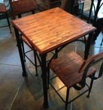 美式复古甜品店餐桌椅组合餐厅实木桌椅 奶茶咖啡店户外休闲铁艺