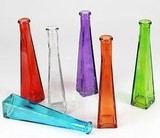 透明彩色玻璃花瓶三角形插花桌面仿真绿植玻璃瓶假花创意客厅摆件