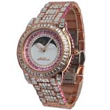 玛丽莎日月玫瑰金表盘粉水晶夜光时尚时装欧美款进口机芯女式手表