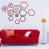创意3d立体木质墙贴 六角形实木背景墙贴 客厅卧室家居装饰用品