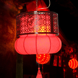 红灯笼吊灯古典中式仿羊皮灯具喜庆灯饰结婚灯木艺PVC灯门厅吊灯