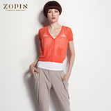 ZOPIN2014作品新款女装夏装 短袖针织衫 V领小开衫 轻薄亚麻开衫