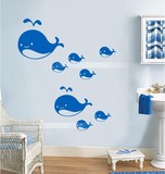 唯美墙贴 快乐的鲸鱼 儿童卧室客厅卧室橱窗玻璃防撞墙贴纸