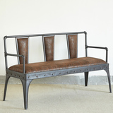 新品 仿古铁艺革绒长沙发椅 美式防锈色做旧三人沙发椅子LOFT长椅