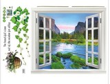 墙贴贴纸客厅3D立体窗户家居装饰风景壁画田园三D石子滩磨砂超大