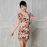 欧美高端女装印花收腰设计简单大方线条美连衣裙【Q0012】