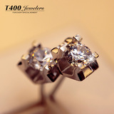 T400 镶嵌施华洛世奇锆石 925纯银 锆石耳钉 女 唯一 情人节礼物