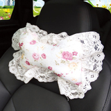 正品奥特莱芙花汀公主蕾丝汽车头枕车用颈枕可爱护颈枕对装粉白色
