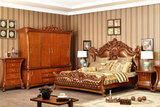 欧式真皮双人床 高档外贸别墅奢华全榉实木雕刻卧室家具 美式2米