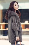 东大门新款韩国代购保暖毛绒连帽毛毛外套蝙蝠袖宽松上衣8051