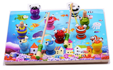 儿童木制磁性钓鱼玩具 宝宝多彩3D益智卡通钓鱼木质小猫钓鱼游戏