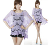 2014夏季韩版女装 叶片纯色大码宽松女式镂空针织衫 罩衫 空调衫