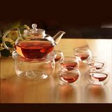 【送酒精灯】耐热玻璃整套茶具8件组实用手工花茶壶500ml 灯