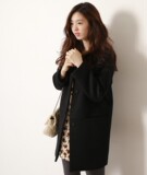 韩国代购2015韩版新款秋装 中长款圆领毛呢外套女 直筒羊毛绒大衣