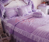 限时包邮韩式田园全棉蕾丝床罩床裙家纺床上用品四件套紫色公主梦