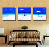 时尚经典蓝色海滩客厅挂画温馨卧室无框画简约海景装饰画餐厅壁画