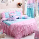 婚庆圆床四件套粉色蕾丝圆床床品韩式纯棉公主床上用品2.0米2.2米