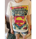 情侣 超人电影主题 男女款夏装中性植绒图案纯棉圆领短袖t恤