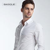 BASIQUE元本 男长袖衬衫 白色基本款 提花条纹修身 商务白领型男