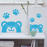 两只小熊动物沙发防撞玻璃贴儿童墙贴纸衣柜贴花壁贴家居腰线贴画