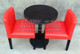 奶茶甜品店桌椅红色沙发椅咖啡厅酒吧餐桌椅组合皮休闲凳火锅椅子