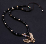 黑氆氇*西藏印度尼泊尔民族藏饰—大鹏金翅鸟黑椰片绕颈项链