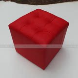 休闲小皮凳 红色格子凳 时尚换鞋凳 西皮凳子 正方形凳 方皮凳