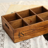 zakka杂货 旧木复古 桌面储物整理盒 木质化妆品收纳盒 六格托盘