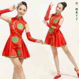 红色舞蹈舞台演出服装 现代秧歌舞蹈演出服女装表演短裙服装F-4